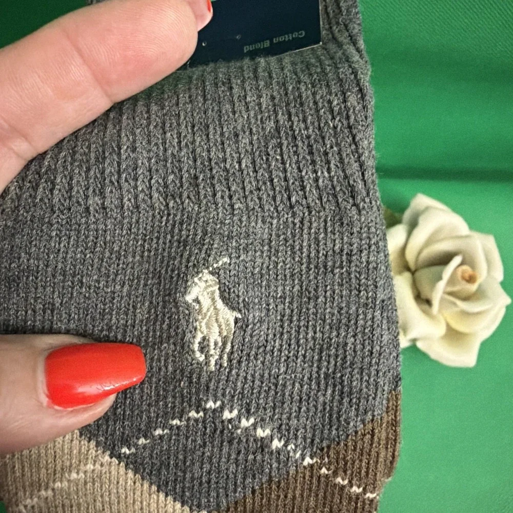 New POLO Ralph Lauren Dark Gray Cotton  ARGYLE Trouser Crew SOCKS #8116 6-12.5
